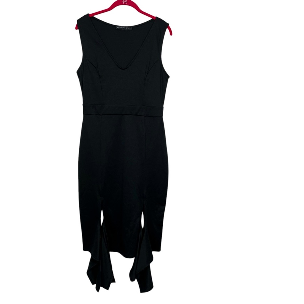 Symphony Black 1XL Dress Sleeveless Flowy Strips of Fabric on Bottom Front